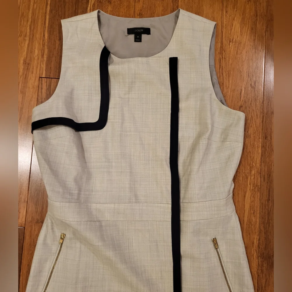 J. Crew Cream Midi Dress with Black Trim